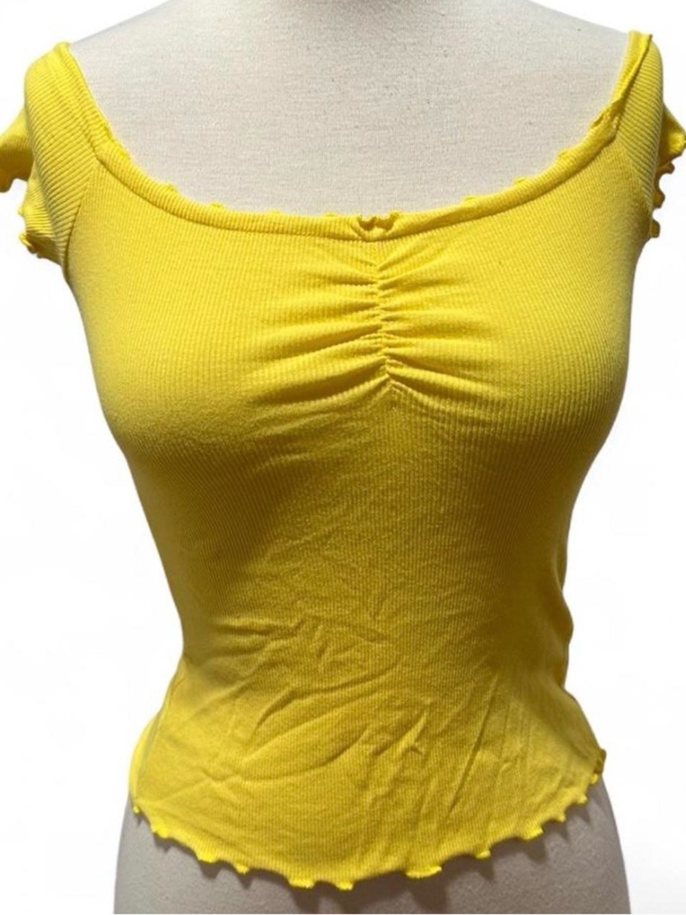 Hollister Bright Yellow Ruched Scoop Tank